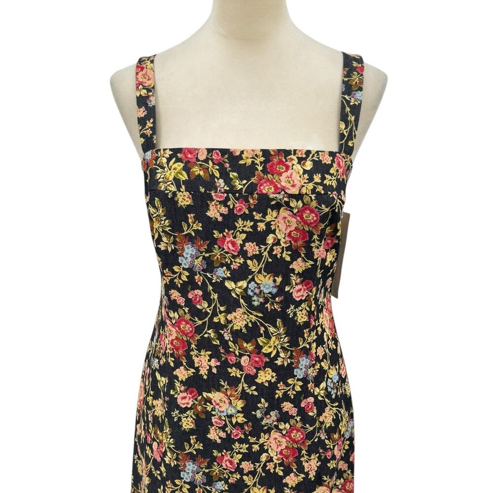 JS Signature NWT Vintage 90s Floral Print Stretch Denim Sleeveless Sheath Dress - Picture 6 of 11